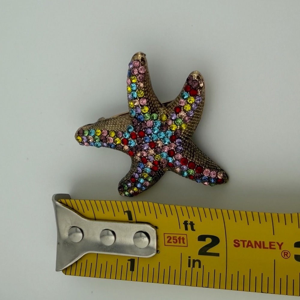Small Multi-Color Starfish Rhinestone Gold Tone Brooch Pin - Picture 5 of 5
